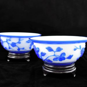 Pair of Blue and White Peking Glass Bowls