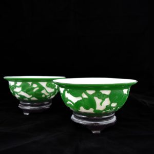 Green and White Peking Glass Bowls