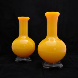 Pair of Chicken Fat Peking Glass Vases