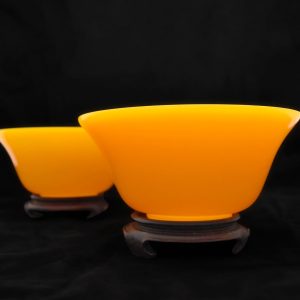 Pair of Chicken Fat Peking Glass Bowls