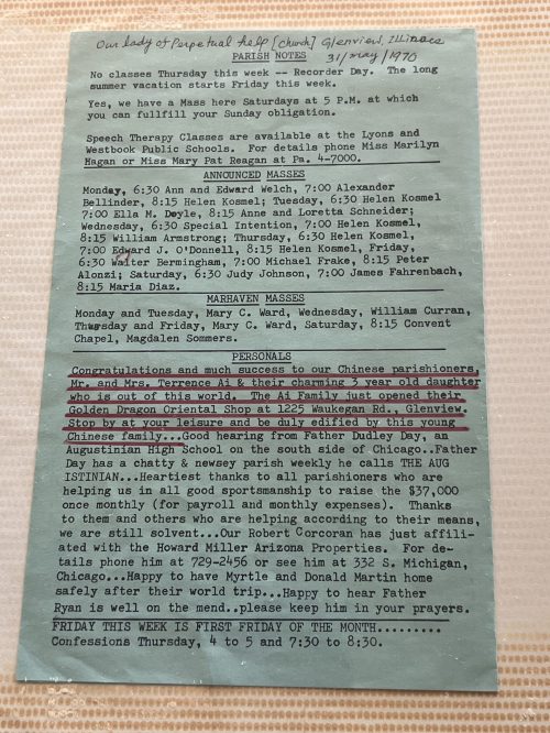 May 31, 1970 – Our Lady of Perpetual Help Church Parish Notes